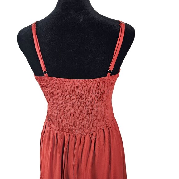 Womens Boho Smocked Sleeveless Tiered Maxi Dress Rust Size S Casual Summer - Picture 5 of 10